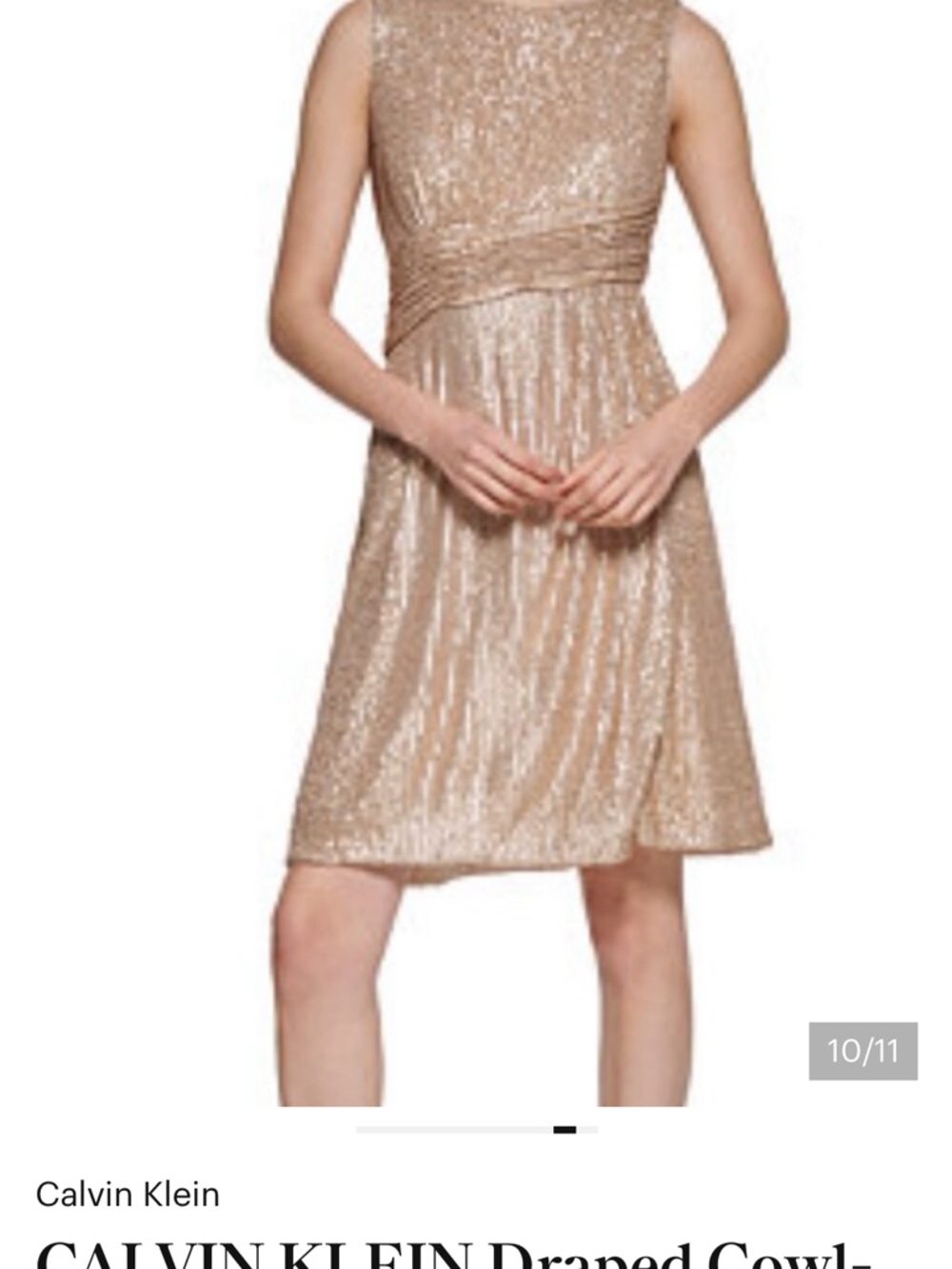 Calvin Klein Sleeveless Sequin Midi Dress in Metallic Gold